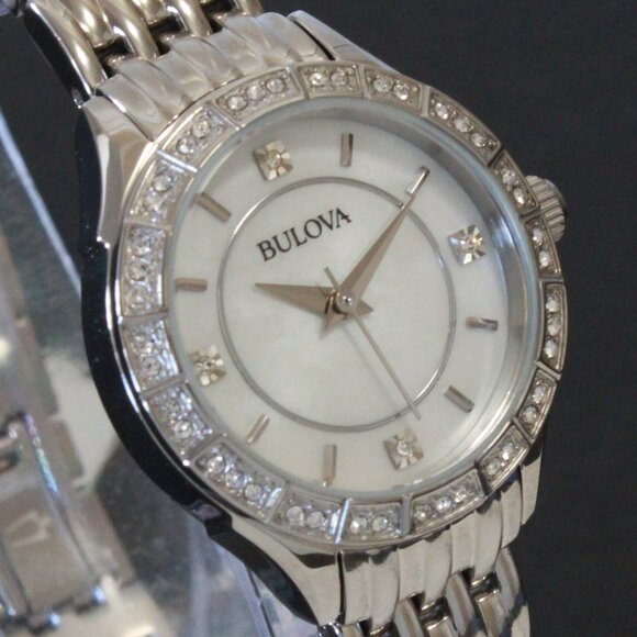 Bulova Ladies Crystal Bezel Watch MOP Dial Crystal Indicese 27mm - Picture 8 of 13
